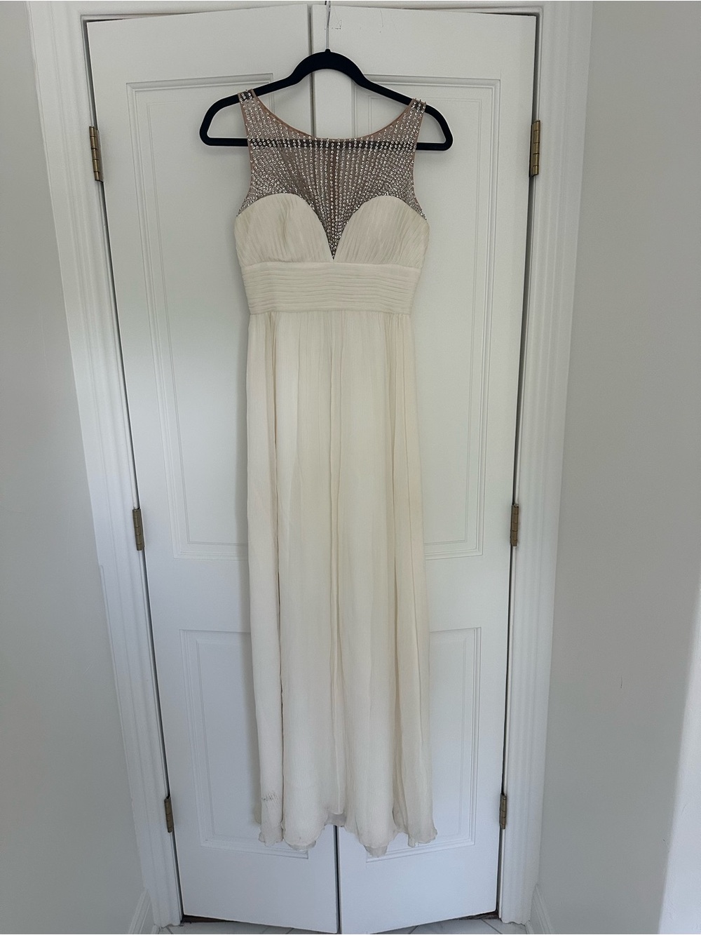 Aidan Mattox Ivory Beaded Illusion Maxi Dress